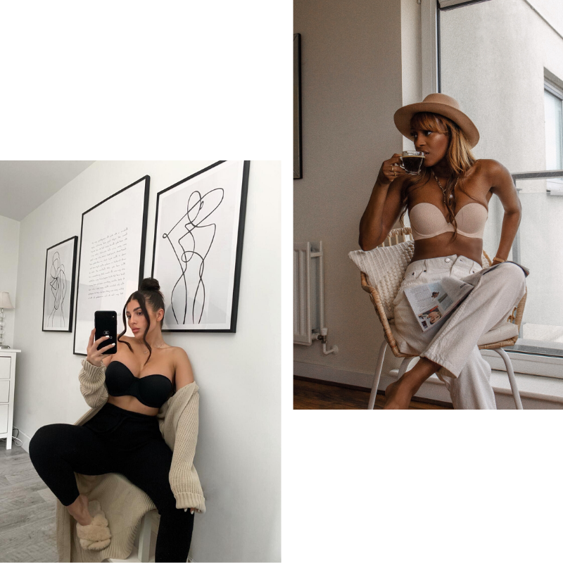 Dionne Crowe and Nimi Blackwell wearing the Strapless padded plunge bra in Black and Nude